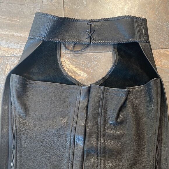Women’s L Black Leather Motorcycle Chaps Heavy Duty Protection Pants - Picture 4 of 12